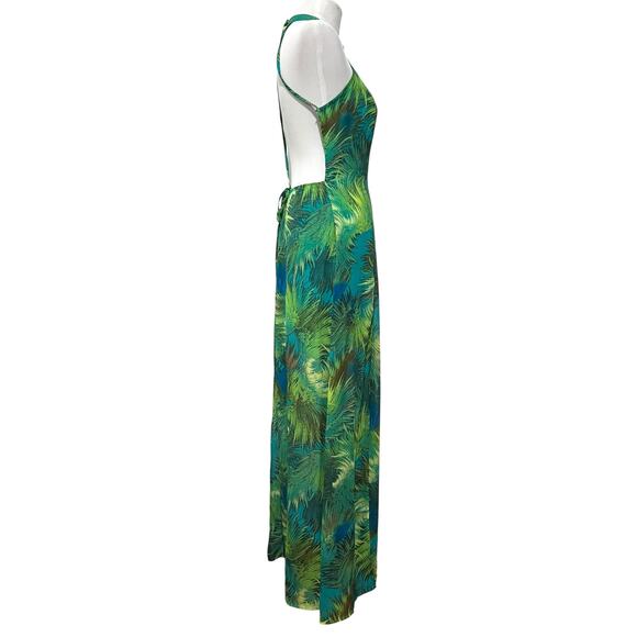 Lulu’s Dress Tropic of Discussion Green Tropical Print Maxi Open Back Size L - Picture 11 of 14